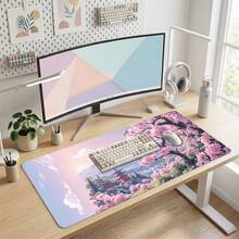 Set Alas Mouse Gaming dan Alas Meja Ekstra Panjang Motif Kartun Jepang Bunga Sakura & Gunung Bersalju, Alas Karet Tahan Lama Anti Selip, Permukaan Halus, Cocok untuk Komputer Laptop Kantor Rumah, Dekorasi Seni Abstrak, Perlengkapan Sekolah - A - View 3