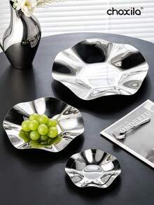 choxila 1pc Lotus Leaf Design Stainless Steel Decorative Tray, Curved Petal Snack And Jewelry Storage Dish, Multi-Functional Storage Tray For Living Room Decor And Daily Home Use - Tray - View 6