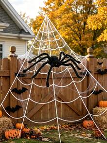 1 Set Giant Halloween Spider Web, Triangular Spider Web (Includes Ground Stakes), Realistic Large Spider, Suitable For Yard Lawn Party Haunted House Decoration, Halloween Theme Party Backdrop Decor - A - View 8