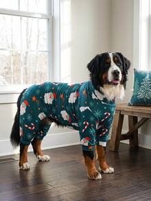1PC Christmas Dog Pajamas - Soft Warm And High Stretch Full Coverage Pet Rompers, Anti Licking & Bug Protective Jumpsuit For Small Medium Large Dogs, Christmas All Over Printing Dog Clothes - Cute Cartoon Santa Claus Pattern - Multicolor - View 7
