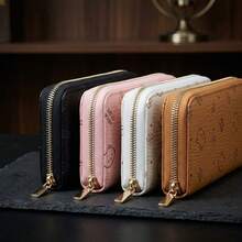 Sweet Girl Style Bow & Bear Print Long Wallet, Practical Multi-Function Zipper Clutch, Large Capacity Card Holder, Pink, Beige, Black, Brown, Gift For Women - Multicolor - View 5