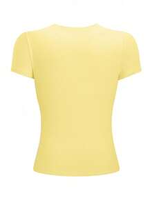 Playera camiseta gráfica dama mujer manga corta cuello redondo básica cómoda fresca ligera moderna juvenil casual estampada de muertos brujas halloween calavera pan café flores flor floral - Amarillo - Ver 4