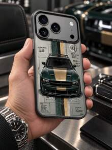 1pc Sports Car Pattern Phone Case, Classic Beige Convertible Sports Car With Green And White Vertical Striped Background, Compatible With IPhone, Galaxy, - Multicolor - View 4