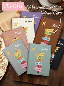 Ayotu Personalized Passport Holder - Customizable Name And 6 City Landmark Patterns, RFID Anti-Theft Leather Case, Designed For Easy Access, Suitable For Storing Passports, Visas And ID Cards, Foldable Portable Multi-Function Storage Bag, Travel Accessory, Essential Gift For Traveling With Friends And Family - Multicolor - View 5