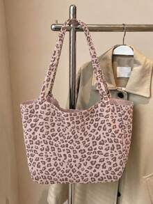 Pink Leopard Print Large Capacity 2-In-1 Tote Bag With Sturdy Double Top Handles, Reversible Design, Versatile Shopping Bag, Commuter Bag, And Multi-Functional Storage Organizer For Headphones, Chargers, Cosmetics, Laptop And Travel Essentials - Multicolor - View 5