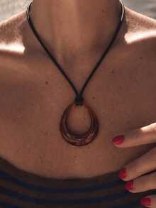 1pc Water Drop Geometric Acrylic Pendant Leather Cord Necklace - Brown - View 8