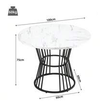 طقم طاولة طعام من 5 قطع، طقم طاولة طعام مع 4 كراسي، طقم طاولة مطبخ، طاولة طعام دائرية بقطر 100 سم وأرجل معدنية سوداء، سطح طاولة من MDF أبيض، كراسي طعام من المخمل الأخضر - متعدد الألوان - مشاهدة 3