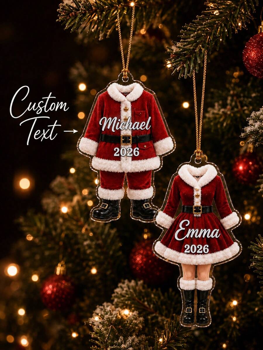 1pc Personalized Santa Outfit Christmas Ornament 2026, Custom Name Acrylic Ornament, Mr & Mrs Santa Suit Keepsake, Holiday Xmas Tree Decor,Christmas Gift - Multicolor - View 1