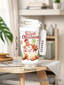 1pc/5pcs 500ml Stainless Steel Insulated Coffee Travel Mug, With Hanging Rope, White Sweet Christmas Gingerbread Man Candy Cookie Christmas Print, Reusable Leak-Proof Portable Commuter Cup, Suitable For Office, Commuting, Outdoor, Cute Christmas Gift, Suitable For Men And Women - Multi-color - Sweet Christmas - View 11