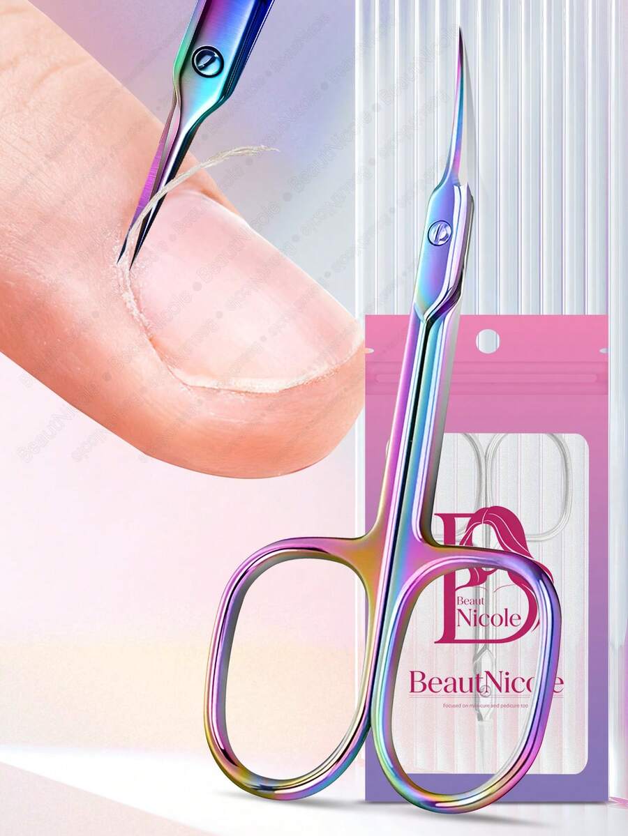 BeautNicole 1pc Stainless Steel Curved Blade Nail Scissors, Multipurpose Small Scissors For Nails, Eyebrows, Eyelashes, Dry Skin, Nail Art Tools, Back To School Supplies - Multicolor - View 1