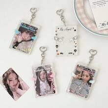 1pc Cute Angel Wings Acrylic Photocard Holder With Keychain, Transparent Heart K-Pop Photo Card Sleeve, Anime Merch Bag Charm Pendant For Girls - Multicolor - View 11