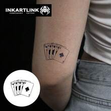 INKARTLINK 1PC Royal Flush Winner Tattoo Sticker, Temporary Waterproof Body Art Tattoo Sticker, Lasts 2-5 Days, Water Transfer Colorful Tattoo Sticker, Suitable For Men And Women, Must-Have For People, Party Essential Decoration, Festival Celebration Body Decoration - Black - View 3