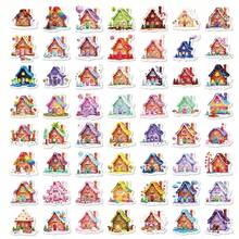 56Pcs Colorful Healing Candy House Stickers, Fantasy Houses With Dripping Frosting Texture, Fairy‑Tale Motifs Decorated With Flowers And Small Animals, For Bike, Books, Journal, Tumbler, Desktop Organizer, Skateboard, Document Box Decoration - Multicolor - View 8