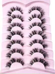 7 Pairs Messy Natural Cat Eye False Eyelashes, Transparent Stem, Create Cat Eye Makeup Effect, Long And Slender, Full Strip Soft Natural Realistic False Eyelashes, Strip False Eyelashes, Eyelashes, False Eyelashes, False Eyelashes - View 5