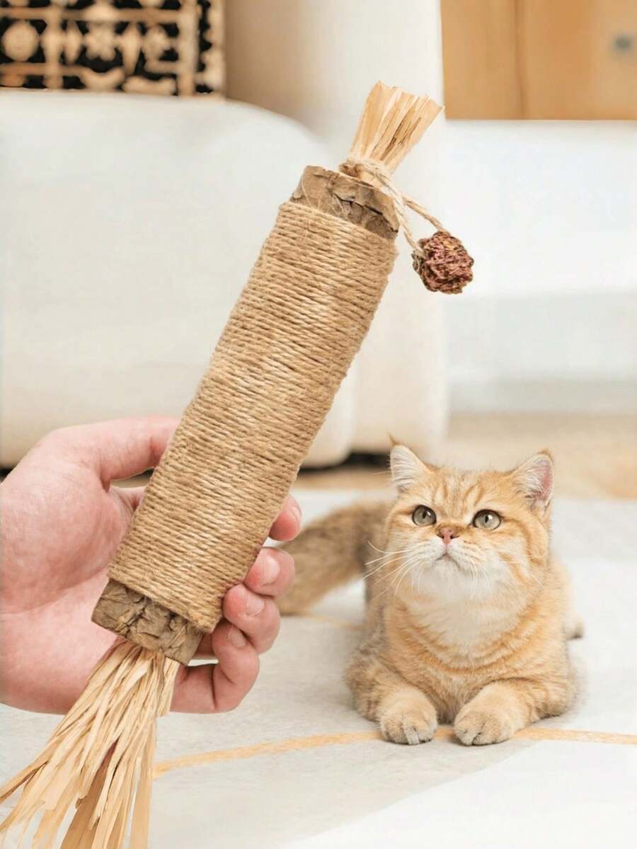 1pc Natural Silver Vine Cat Chew Sticks Are Durable For Gnawing And Biting. Designed With Raffia And Hemp Rope, They Can Satisfy Cats' Urge To Chew, Help Them Relieve Boredom And Play Independently Making Them An Excellent Pet Toy For Entertaining - Multicolor - View 1