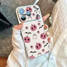 1pc TPU Material Pink Sweet Cool Halloween Cartoon Pattern Phone Case Compatible With IPhone 17 Pro Max/17/16 Pro Max/15/14/13/12/11 Full Coverage Anti-Drop Soft Shell Phone Protective Cover - Silver - View 2