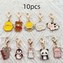 10pcs Alloy Drip Oil Cartoon Animal Keychain, Suitable For Bag Hanging Accessories, The Best Choice For Gifts - Multicolor - View 6