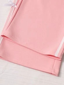 Big Girls Bow Print Sweatshirt With Side Stripe 3D Bow Decor Sweatpants 2-Piece Casual Set - Pink - View 9