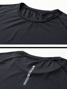 3pcs/Set Solid Color Short Sleeve T-Shirt Women's Summer Minimalist Sports Top, Elastic Minimalist T-Shirt Black - Black - View 6