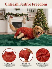 1PC Christmas Dog Pajamas - Soft Warm And High Stretch Full Coverage Pet Rompers, Anti Licking & Bug Protective Jumpsuit For Small Medium Large Dogs, Christmas All Over Printing Dog Clothes - Christmas Letter "Merry Christmas" Pattern - Multicolor - View 4