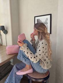 Women's Autumn/Winter Polka Dot Ruffle Knit Cardigan, Casual Daily Long Sleeve Vacation Outfit, Fashion Slim Fit Top - Multicolor - View 12