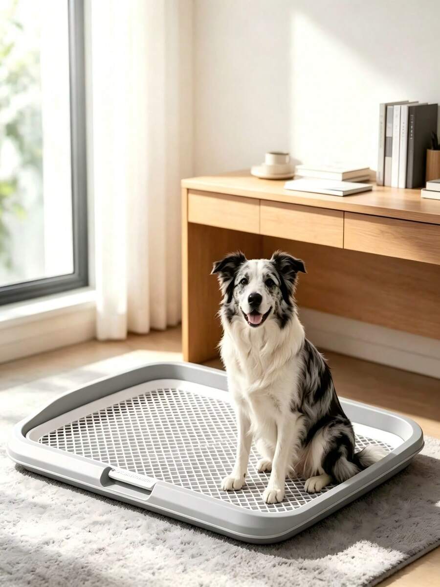 Multi‑Color Large Grid Dog Toilet With Training Induction Post, Anti‑Splash Easy‑To‑Clean Pet Potty For Small Medium Large Dogs Indoor House Training - Grey - View 1