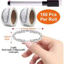 150/300/600pcs+ Pen [Roll Oval/Square] White Writable Label Stickers, Want Your Kitchen Storage To Look Great? Oval Label Stickers Can Get It Done In One Roll! Comes With Decorative Border, Gives A Sophisticated Look When Applied, Waterproof, Oil-Resistant And Freezer-. Food Classification Stickers, Freezer Labels, Tear-Resistant And Durable, Comes With Decorative Border, 150/600pcs+ Pen Set Optional. Durable Paper Material, Compatible With Marker Pens And Steel Pens, Food Packaging Tape & Stickers & Labels. - Multicolor - View 13