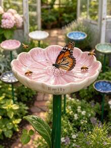 Personalized Ceramic Bee Watering Stations, Garden Signs With Customizable Names, Butterfly Waterers, Pollinator Insect Water Dishes, Gardener's Gifts. - Multicolor - View 3