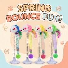 Suction Cup Base Metal Spring Cat Teaser Plush Ball Interactive Cat Toy, Mesh Plush Mouse No Battery Required, Vibrant Colors Suitable For All Cat Breeds, Stimulates Hunting Instincts Simulates Hunting Scenes, Indoor Boredom Relief Active Mind And Body Fun Cat Teaser Gadget - Multicolor - View 5