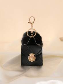 Fashion Mini Pouch Keychain Pendant, High-End Storage Charm For Lipstick, Earbuds, Car Keys, Women's Bag Accessory - Black - View 3