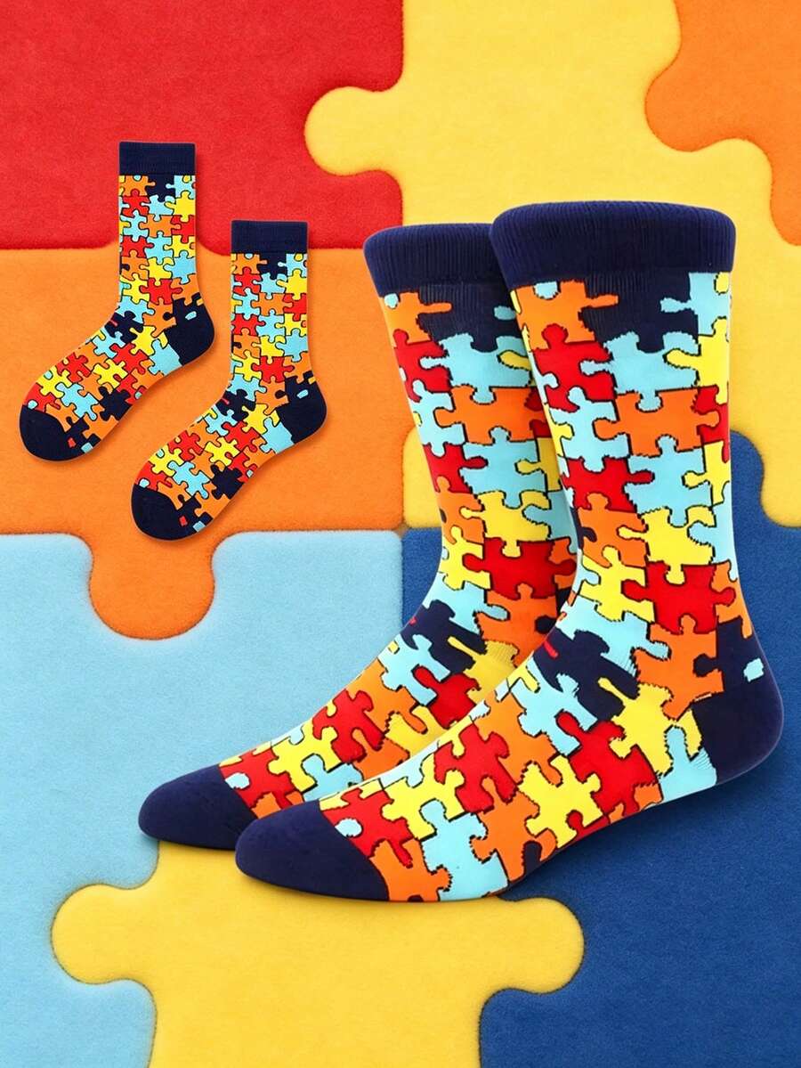 Men's Mid-Calf Socks Long Socks Wholesale Funny Puzzle Design Unisex Long Tube Socks Couple Socks - Multicolor - View 1