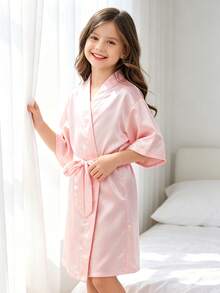 Young Girl Pink Long Sleeve Robe - Multicolor - View 6