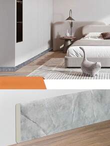 Self-Adhesive Rubber Wall Skirting Decorative Strip, Modern 3D Baseboard Wallpaper Sticker, Glossy, Washable, Waterproof, Suitable For Home Decor - No Electricity Required, Marble Print Baseboard, Kick Plate, Waistline Sticker, Conceal Ugly Wall Corners, Thickened Anti-Collision Edge Guard Sticker - Marble Pattern - View 2
