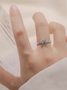 1 buah Cincin Zirkonia Kupu-kupu, Desain Unik, Perhiasan Cincin Jari Telunjuk Terbuka Serbaguna Minimalis Kelas Atas - Perak - View 2