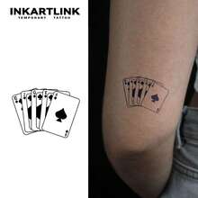 INKARTLINK 1PC Royal Flush Winner Tattoo Sticker, Temporary Waterproof Body Art Tattoo Sticker, Lasts 2-5 Days, Water Transfer Colorful Tattoo Sticker, Suitable For Men And Women, Must-Have For People, Party Essential Decoration, Festival Celebration Body Decoration - Black - View 2