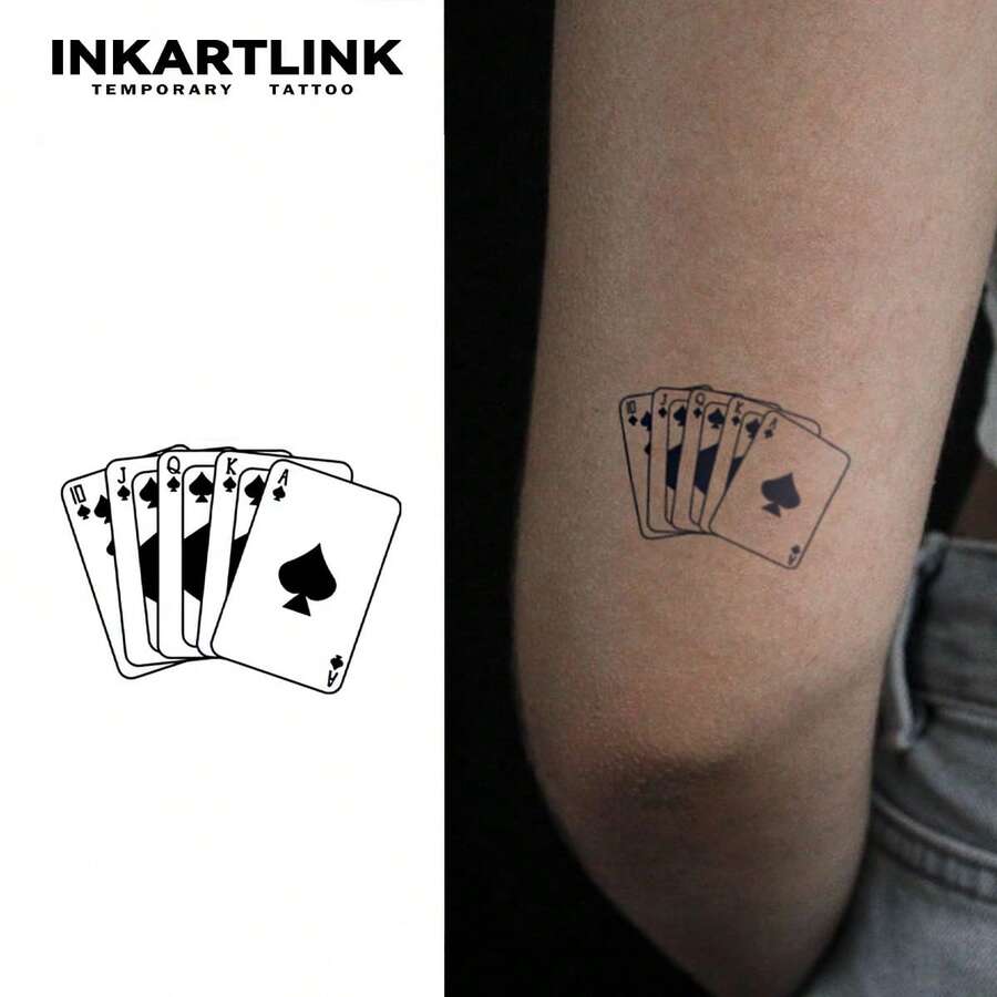INKARTLINK 1PC Royal Flush Winner Tattoo Sticker, Temporary Waterproof Body Art Tattoo Sticker, Lasts 2-5 Days, Water Transfer Colorful Tattoo Sticker, Suitable For Men And Women, Must-Have For People, Party Essential Decoration, Festival Celebration Body Decoration