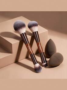 HGHDBT Dual Ended Makeup Brushes Set, Blush Brush, Contour Brush, Makeup Brushes Set, Multi-Brush Head Design Creates Exquisite Makeup, Suitable For Daily Travel Campus Portable Women Gift Christmas Gift - Brown - View 1