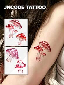 JKCODE TATTOO 2 Pcs Realistic 3D Pink Mushroom Jelly Temporary Tattoos, Stylish Arm Tattoo Stickers, Cool Tattoo, Waterproof Tattoo For Women, Simple, Colored Print Tattoo Sticker, Washable Stickers For Party Tattoo Sticker, Last 3-5 Days - Multicolor - View 1