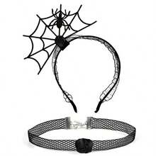 1pc Halloween Headband & Neck Collar Set, Spider Web Headband Party Festival Atmosphere Prop Hair Clip, Influencer Photo Costume Accessory - Multicolor - View 9