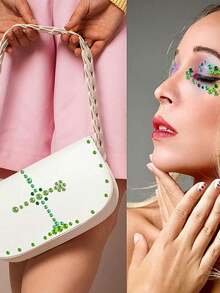 3pcs/2pcs/1pc Green Self-Adhesive Rhinestones, Multiple Sizes Available, Green And Dark Green Rhinestone Stickers, Suitable For Face, Eyes, Nails, Body And Crafts - Multicolor - View 6