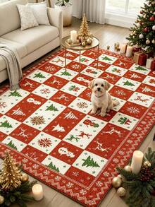 1pc Red & White Plaid Living Room Rug, Thickened Carpet, Plush Rug, Autumn/Winter Rug, Thick Rug, Living Room Area Rug, Small Area Rug, Mat, Home Decor, Large Living Room Carpet, Round Rug, Living Room Home Decoration, Room Decor, Washable Rug - Multicolor - View 4
