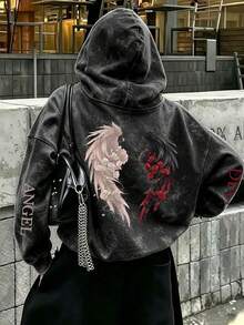 Stylish And Versatile Casual Printed Hoodie; Hooded Sweatshirt Suitable For Autumn And Winter; Women's Wear. - Black - View 4
