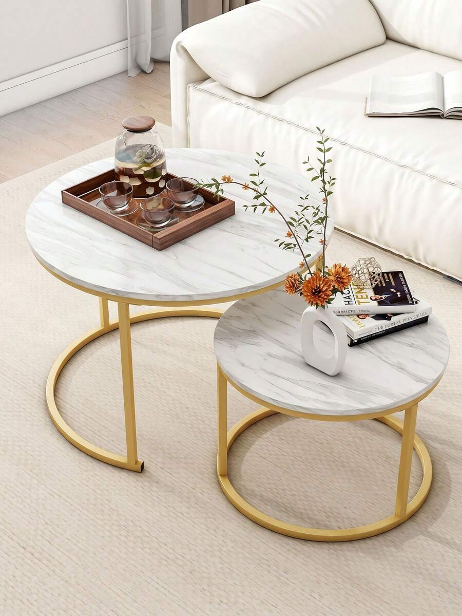 Super life Nordic Style Compact Coffee Table, Available In Multiple Sizes Including Round And Minimalist Modern Round Coffee Table Or Side Table, Suitable For Small Living Room. Gold, Furniture, Table. - Multicolor - View 1