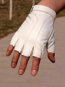 1 Pair Leather Fingerless Casual Sports Style Gloves, Fashion Street Dance For Men - Black - View 10