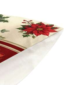 Classic Vintage Christmas Table Runner, Throw Pillow, Placemat, Red Poinsettia, Gold Bell, Red Ribbon, Pine Branch, Holly Berry Print, Country Style Kitchen Dining Table Decor Long Cloth, Holiday Party Decoration - Multicolor - View 9