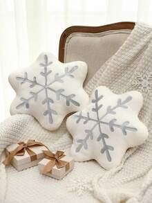 Snowflake Throw Pillow, 1pc White Faux Plus Fleece Thick Snowflake Shaped Cushion, Autumn/Winter Home Decor, Suitable For Sofa, Bedroom, Christmas/Halloween Gift - Grey - View 5