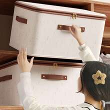 1 buah Kotak Penyimpanan Lipat Bergaya Modern yang Dapat Ditumpuk dengan Tutup Resleting dan Pegangan, Bahan Kain Linen, Kotak Penyimpanan Lemari Pakaian Lipat, Kotak Penyimpanan Persegi Panjang Serbaguna Tidak Tahan Air untuk Pakaian Dalam, Bra, Kaus Kaki, Laci Pakaian, Penyimpanan Samping Tempat Tidur - Krem - View 7