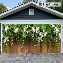 1pc White Flower Fence Banner With Fixing Rope, Easy Installation, Suitable For Balcony, Driveway, Garage Door And Event Backdrop Decoration, Polyester Fabric, Indoor_Outdoor Decoration - 13 - View 2