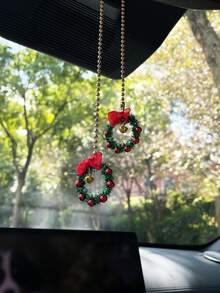 Creative Christmas Bell Wreath Car Hanging Ornament, Christmas Atmosphere Car Interior Decor, Rearview Mirror Hanging Ornament, Car Interior Decoration, Small Gift - A - View 6