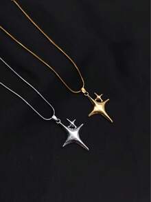 1pc Elegant Stainless Steel Gold Plated Star Pendant Necklace Unisex Daily Wear Couple Gift Holiday Present - Multicolor - View 2